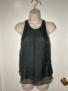 Rag & Bone Black and Green Semi Sheer Silk High-Low Tank - size small